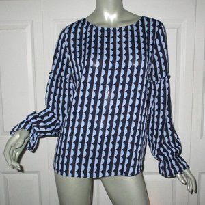 ANN TAYLOR Blue & Black Half Moon Pattern Long Sleeve Blouse